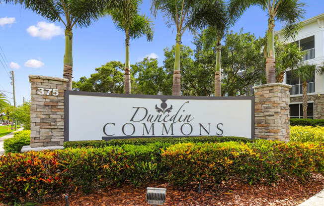 Property signage at Dunedin Commons apartments in Dunedin, FL