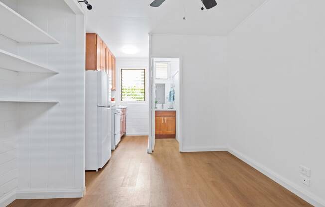Kahakai Apartments living area and kitchen
