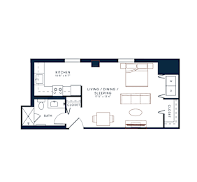 Studio, 1 bath, 494 sqft, $2,775