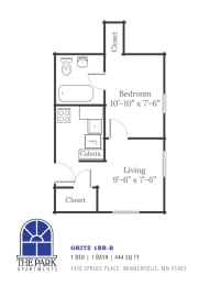 1 bed, 1 bath, 444 sqft, $862