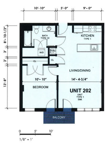 1 bed, 1 bath, 745 sqft, $3,400, Unit 202
