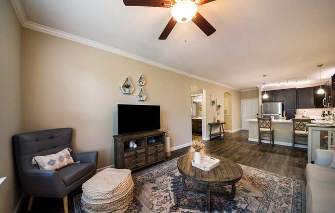 a living room with a couch and a table