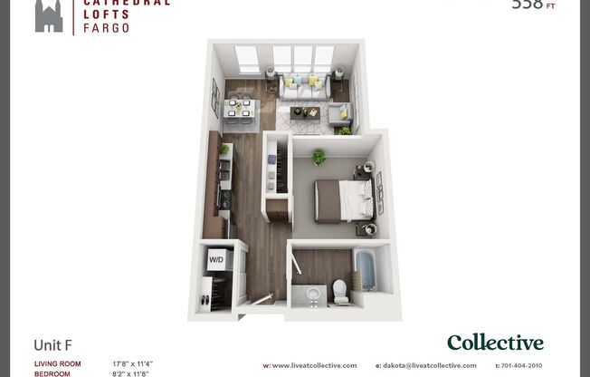 1 bed, 1 bath, 558 sqft, $1,125, Unit 719-207