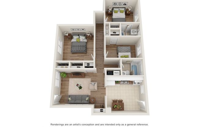 3 beds, 2 baths, 965 sqft, $1,207, Unit 955-05