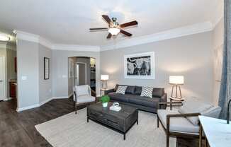 Living room with hardwood floors at Artesian on Westheimer, Houston, TX, 77077