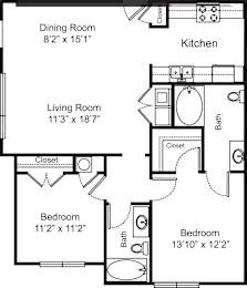 2 beds, 2 baths, 1,065 sqft, $1,333