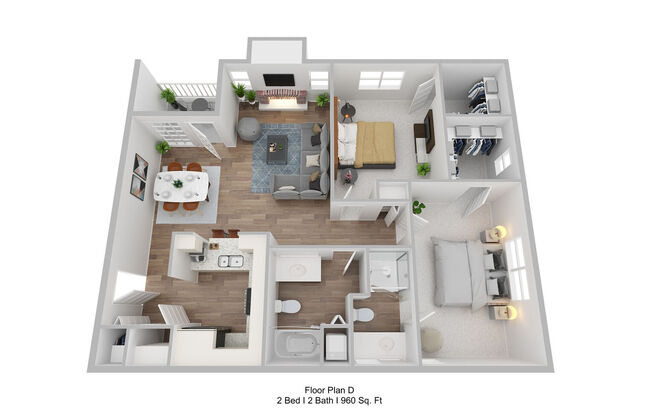 2 beds, 2 baths, 960 sqft, $1,279