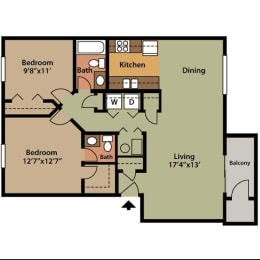 2 beds, 1.5 baths, 931 sqft, $1,275