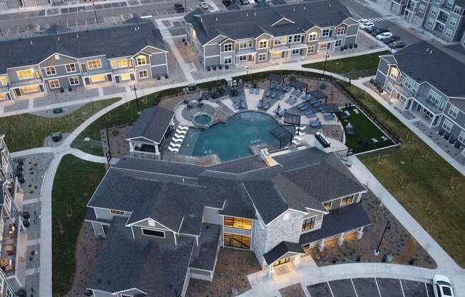 Aerial view at Icon Apartment Homes at Ferguson Farm, Bozeman, Montana