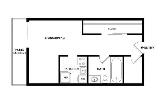 Studio, 1 bath, 506 sqft, $995