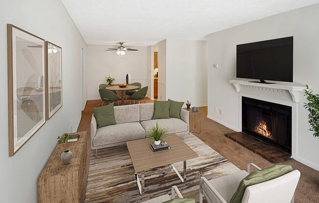 apartment living room filled with furniture and a fireplace