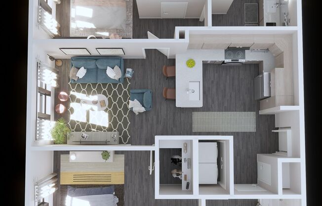 2 beds, 2 baths, 972 sqft, $2,497, Unit B-206