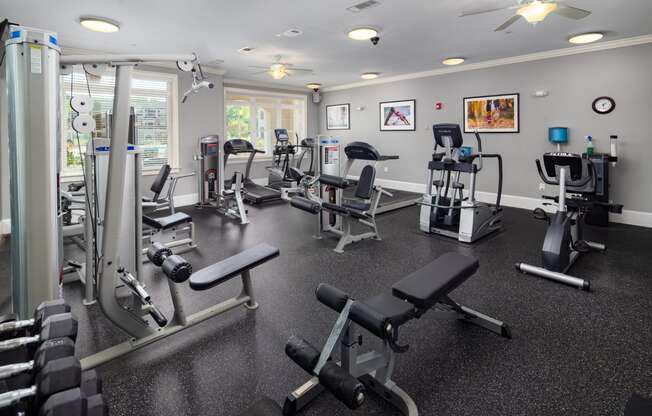 Fitness Center With Updated Equipment at Abberly Crossing Apartment Homes by HHHunt, Ladson, 29456