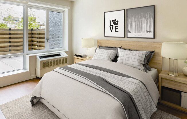 large bedroom decorated in brown and gray at 544 Union, Williamsburg, Brooklyn, New York