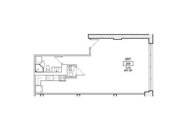 Studio, 1 bath, 806 sqft, $1,350, Unit 206
