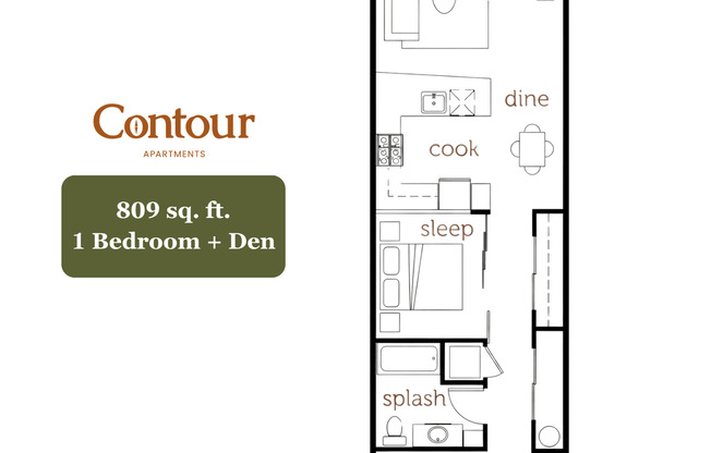 1 bed, 1 bath, 809 sqft, $2,095, Unit 408