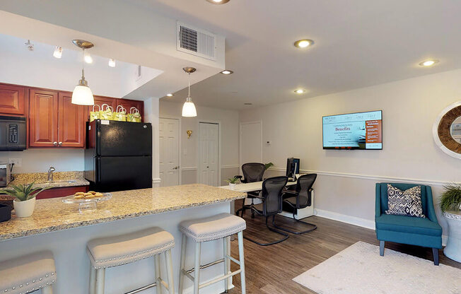 Breakfast area with modern appliances in apartment