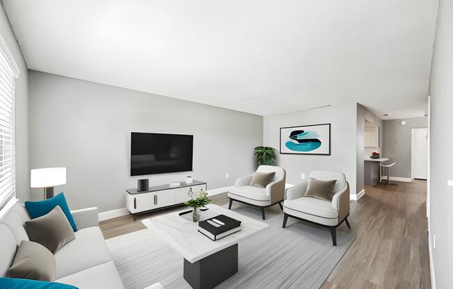 a living room with a couch and a coffee table