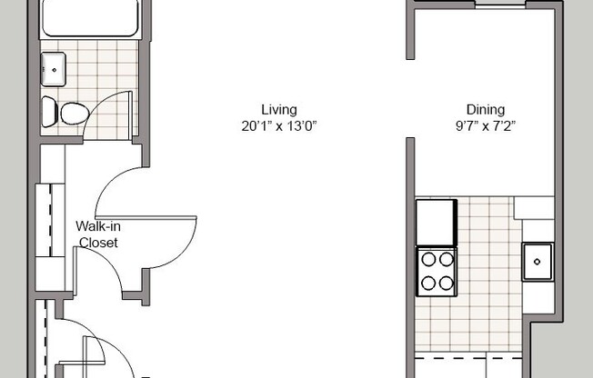 Studio, 1 bath, 480 sqft, $1,275, Unit 107