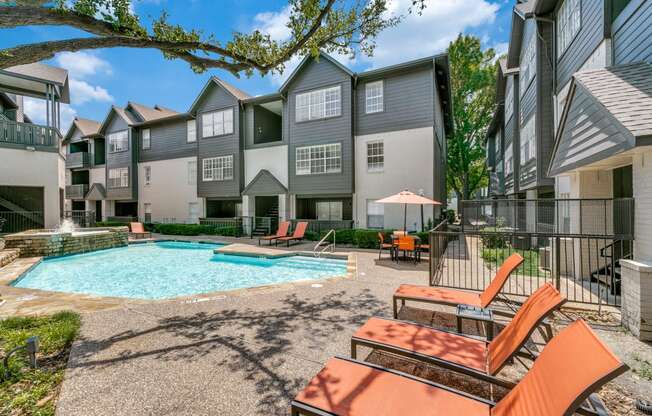 our apartments have a large pool and lounge chairs