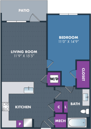 1 bed, 1 bath, 708 sqft, $1,546