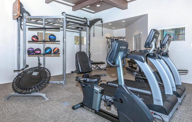 Bodybuilding and cardio gym equipment inside the fitness center