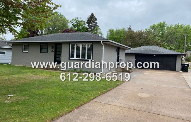 House Available September 1 in Mounds View, Huge Lower Family Room, Updated Bathroom, Oversized Double Garage w/Shop