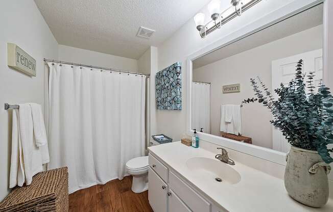 A bathroom with a white toilet, a white sink, and a white shower curtain.