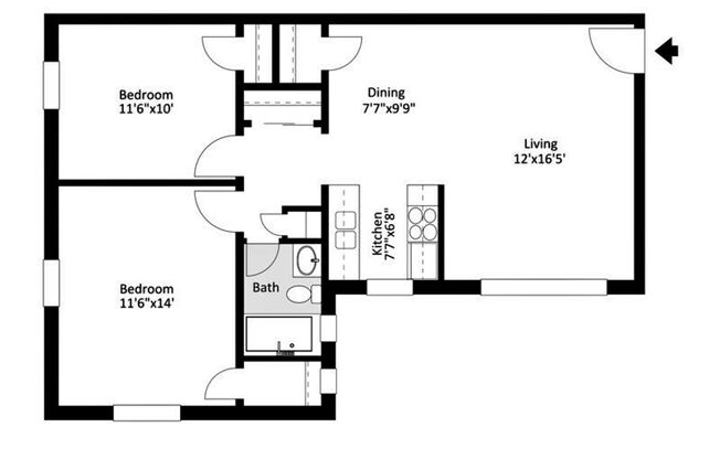 2 beds, 1 bath, 825 sqft, $1,050