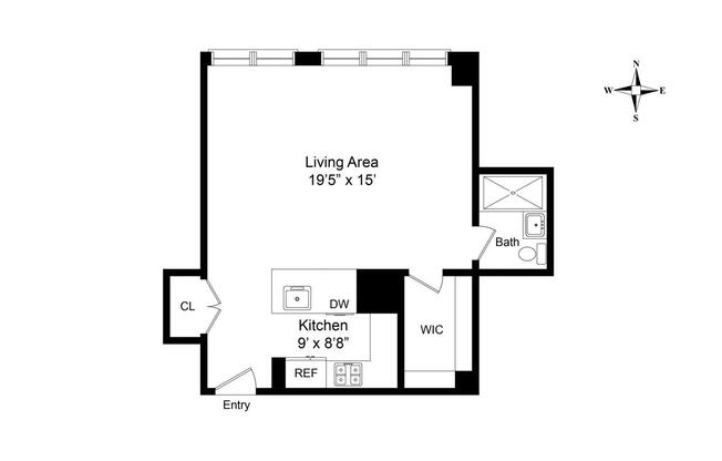 Studio, 1 bath, 615 sqft, $4,250, Unit 26D
