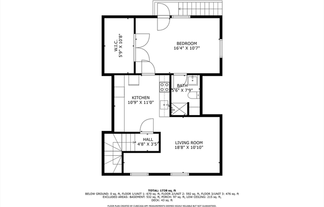 1 bed, 1 bath, 476 sqft, $2,350, Unit 3