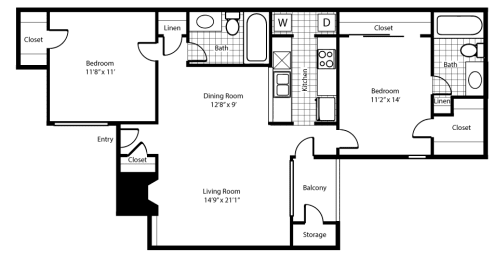 2 beds, 2 baths, 972 sqft, $1,222