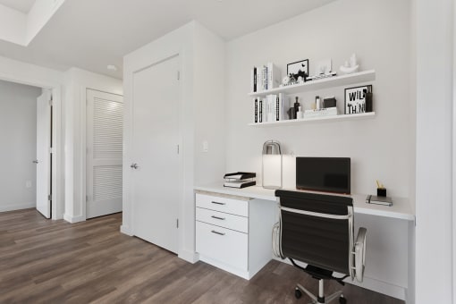 Hawthorne Building units offer home office with a desk and a computer