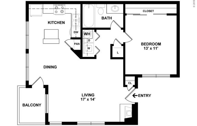 1 bed, 1 bath, 761 sqft, $1,264