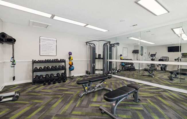 Fitness Center with Dumbbell Equipment