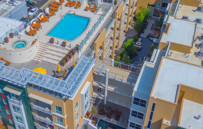 Our packed amenity line-up includes a rooftop pool and spa with scenic views