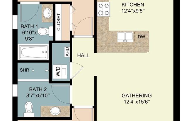 2 beds, 2 baths, 957 sqft, $1,775, Unit 1-201