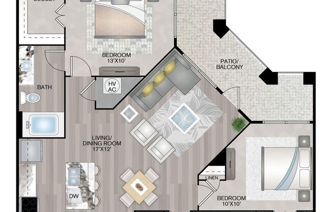 2 beds, 2 baths, 1,052 sqft, $1,696