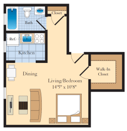 Studio, 1 bath, 682 sqft, $1,626
