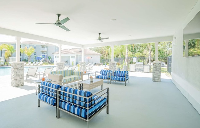 Lounge area outside with couches at Trillium apartments in Melbourne fl