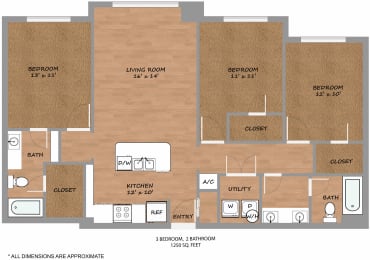 3 beds, 2 baths, 1,250 sqft, $1,995