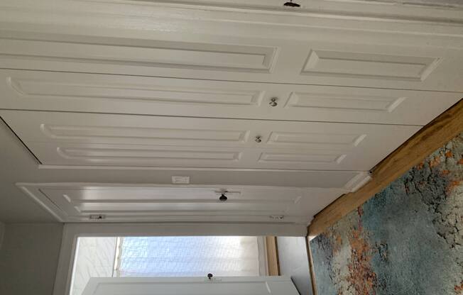 the ceiling in the bathroom is primed and ready to be painted