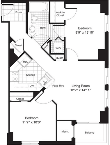 2 beds, 1 bath, 792 sqft, $3,518, Unit 1608