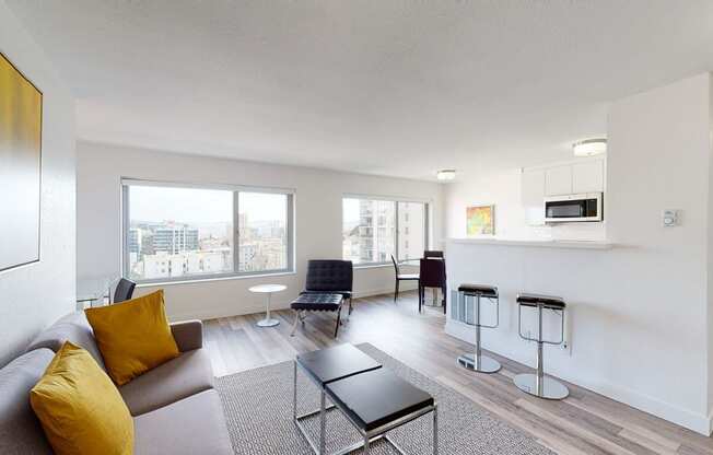 a living room with a couch and a coffee table