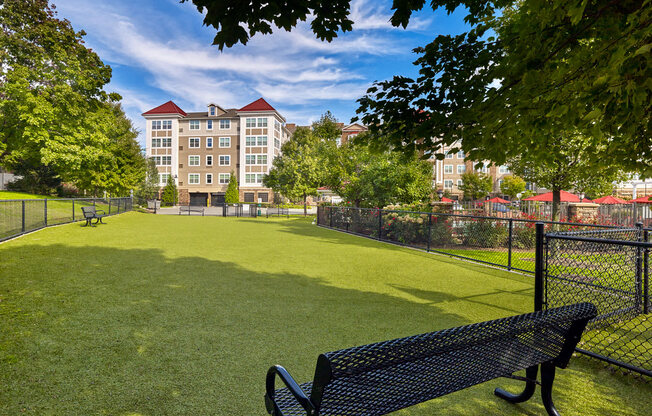 A park with a bench and a fence at Vermella Lyndhurst apartments, New Jersey, 07071