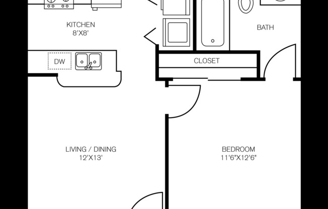 1 bed, 1 bath, 543 sqft, $749