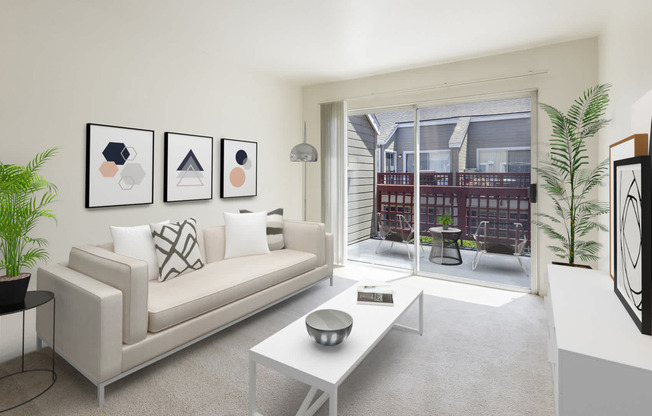 Carpeted Living Room with Balcony