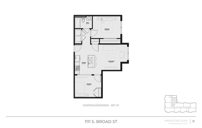 2 beds, 1 bath, 857 sqft, $2,100, Unit 309