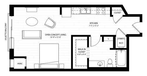 Studio, 1 bath, 556 sqft, $1,691