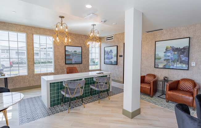 furnished leasing lobby at Bayswater Apartments, Burlingame, 94010